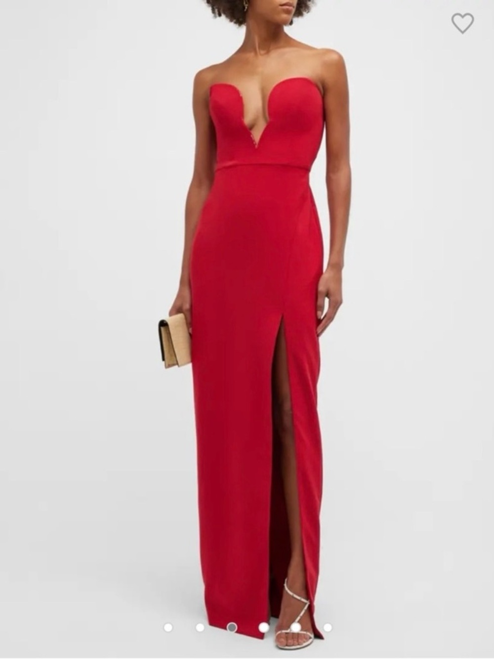 Aidan Mattox Strapless Maxi Dress 4 Red Plunge Neckline Slit Gown Sweetheart